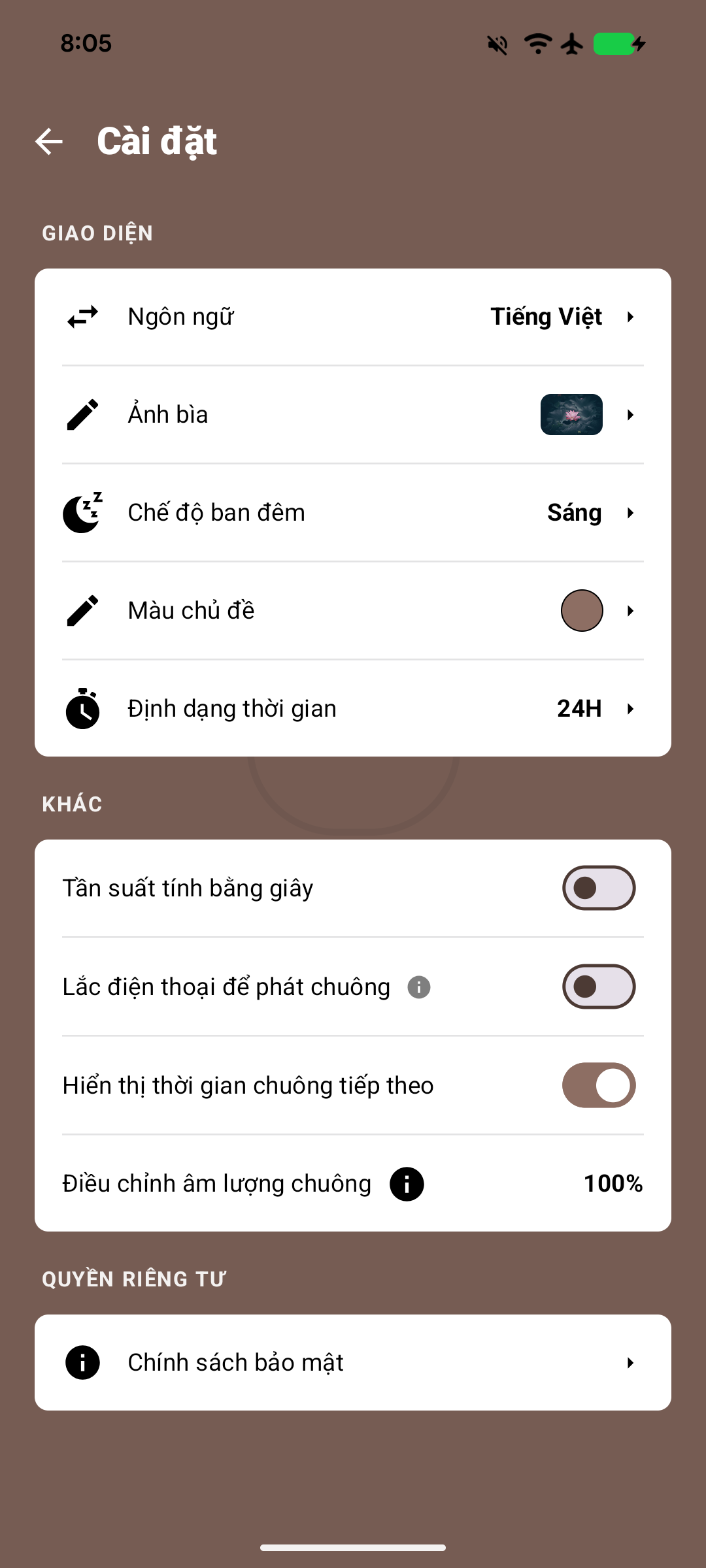 Màn hình cài đặt