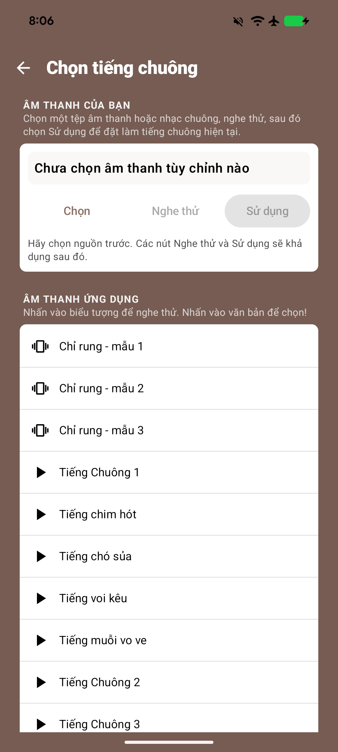 Màn hình danh sách chuông