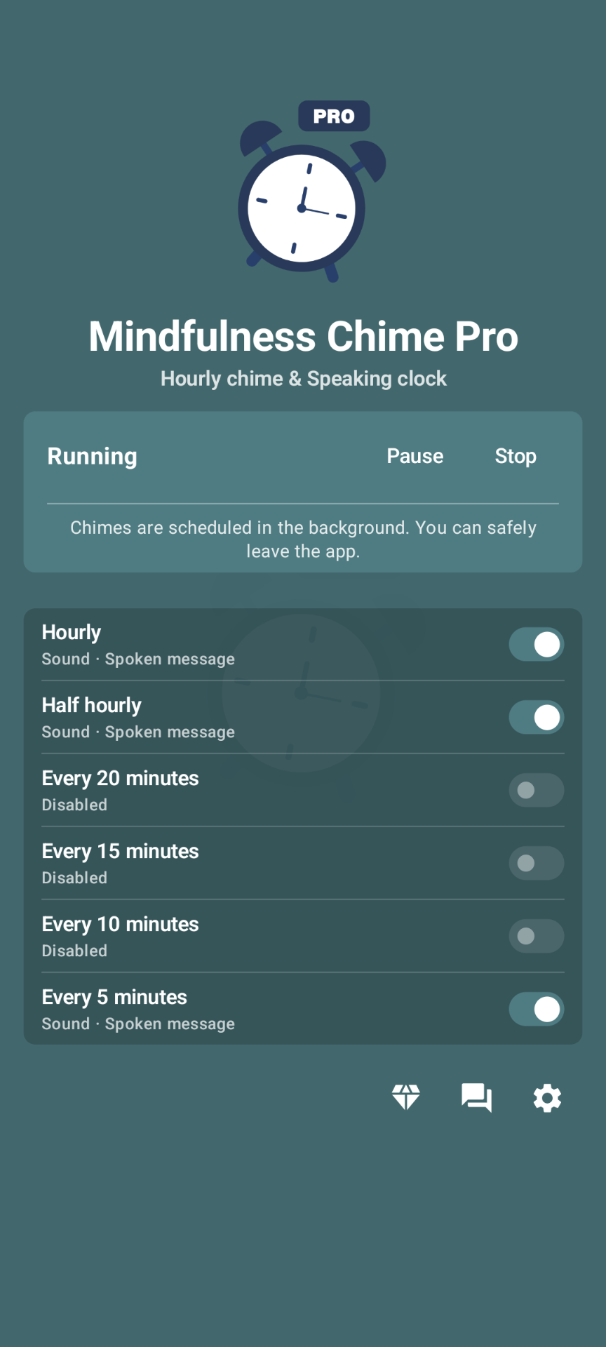 Pantalla principal de Mindfulness Chime Pro
