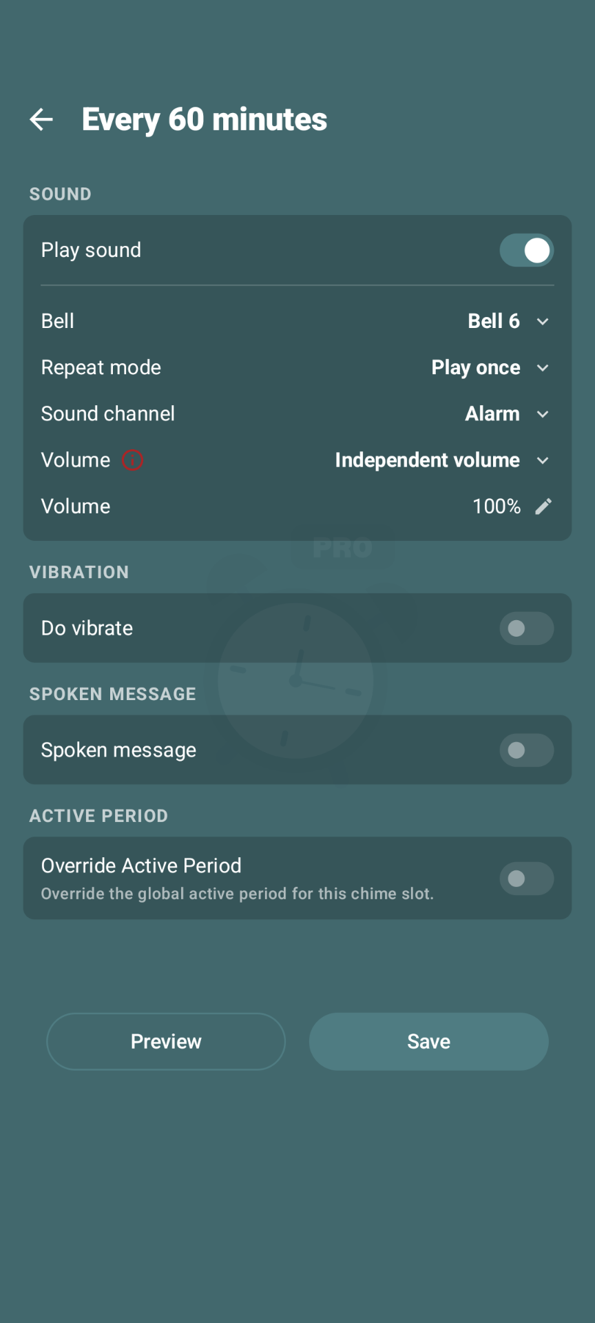 Pantalla de configuración de sonido