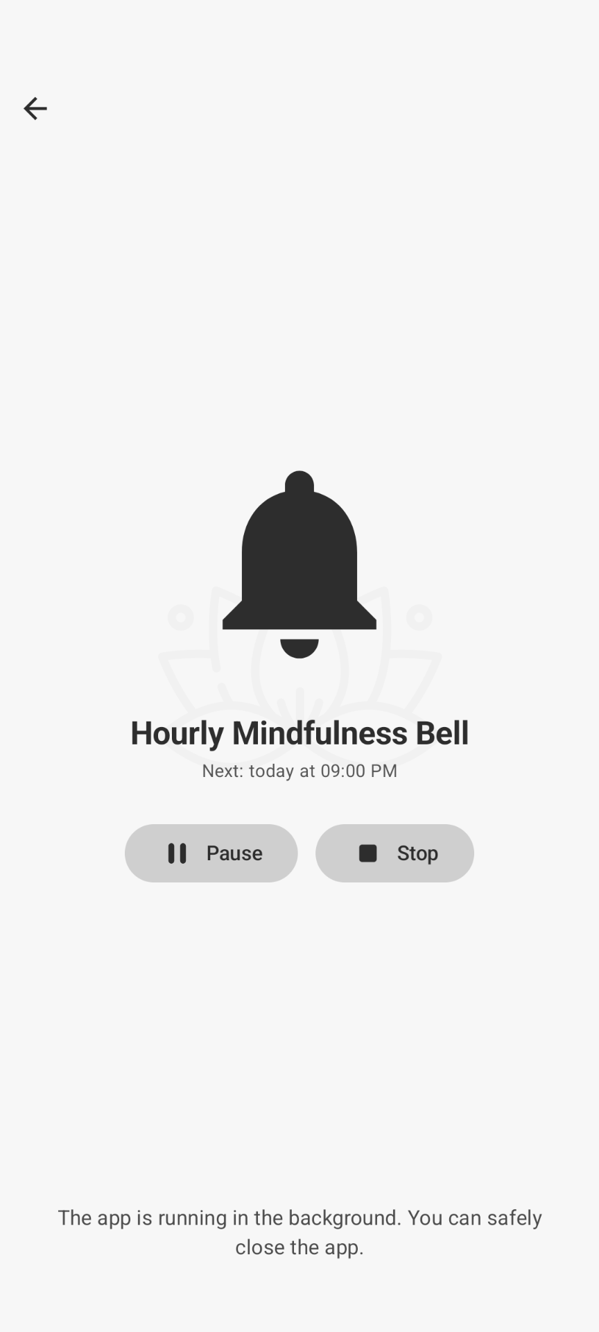 Pause and stop controls for a mindfulness bell