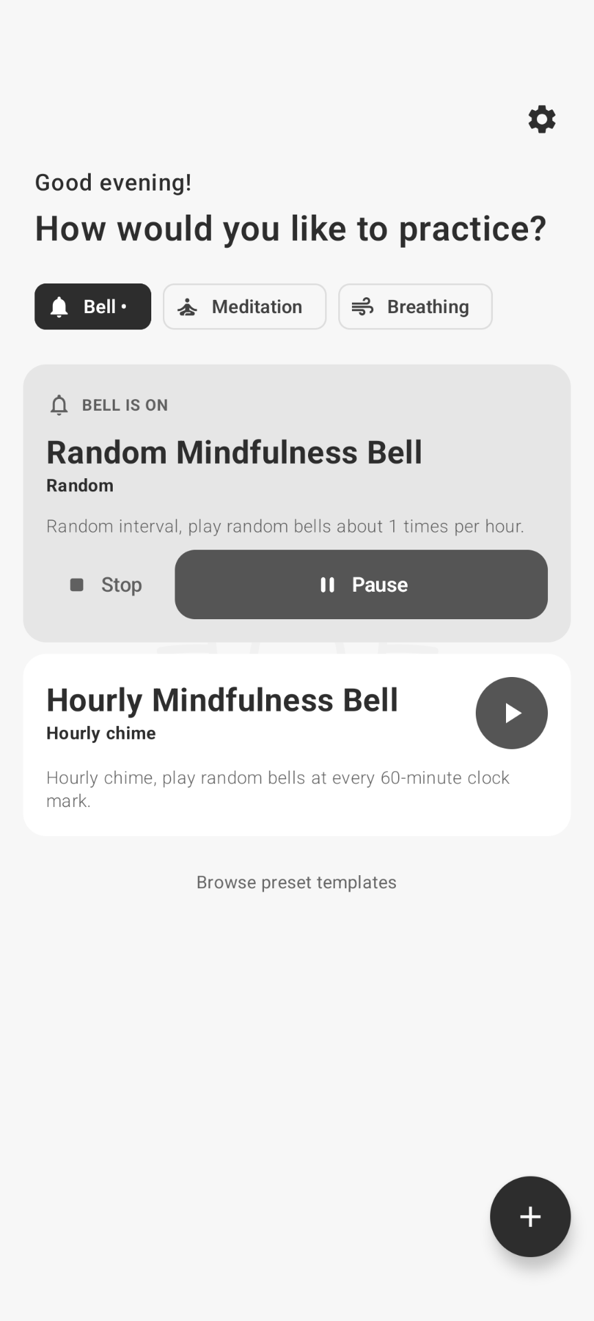 An active mindfulness bell preset