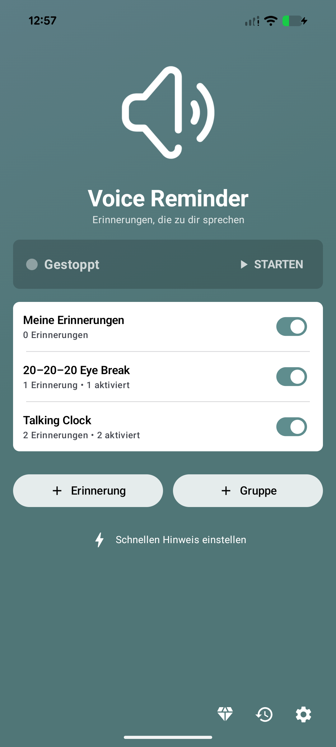 Startbildschirm von Voice Reminder Startbildschirm von Voice Reminder