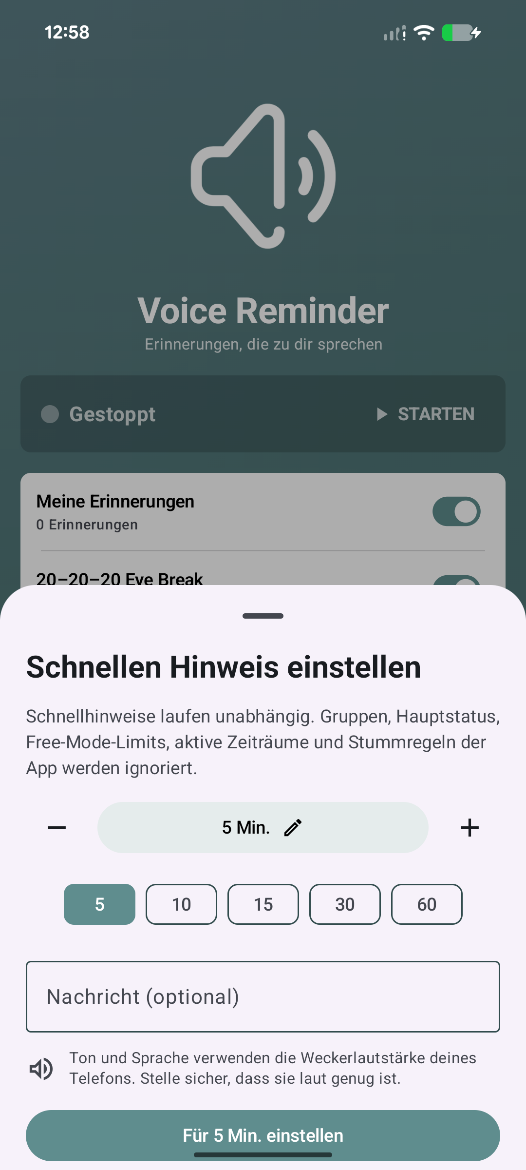 Bildschirm für schnelle Erinnerungen