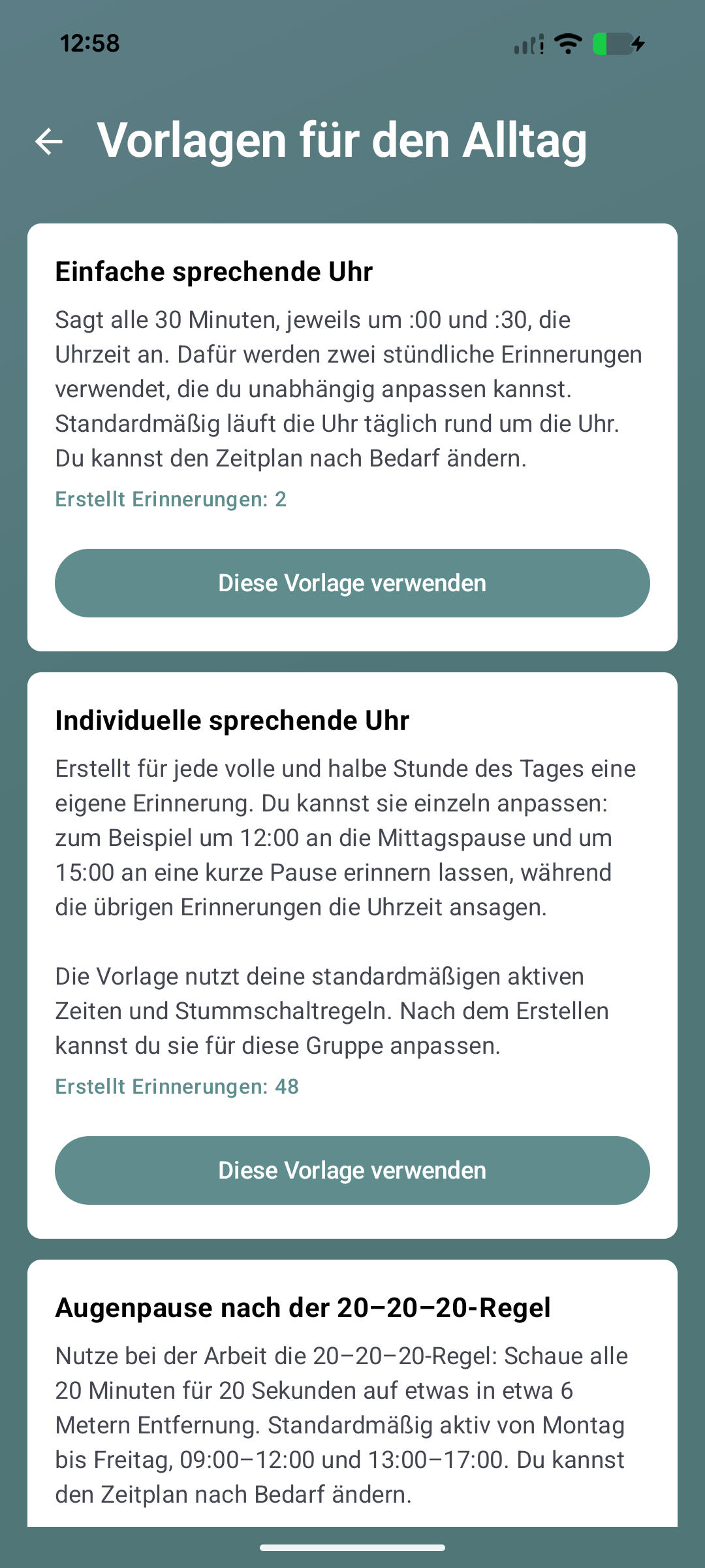 Vorlagen für den Alltag in Voice Reminder