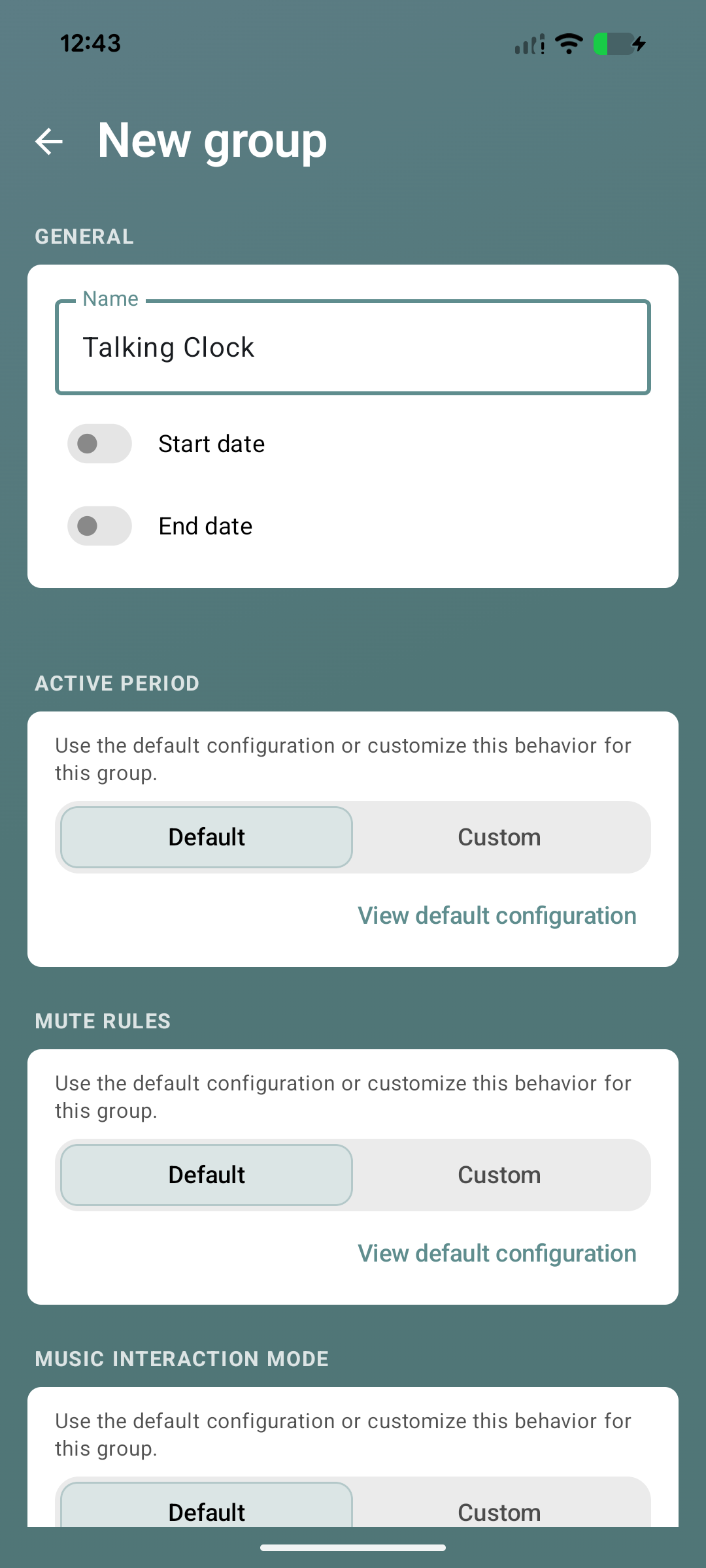 New Talking Clock group screen