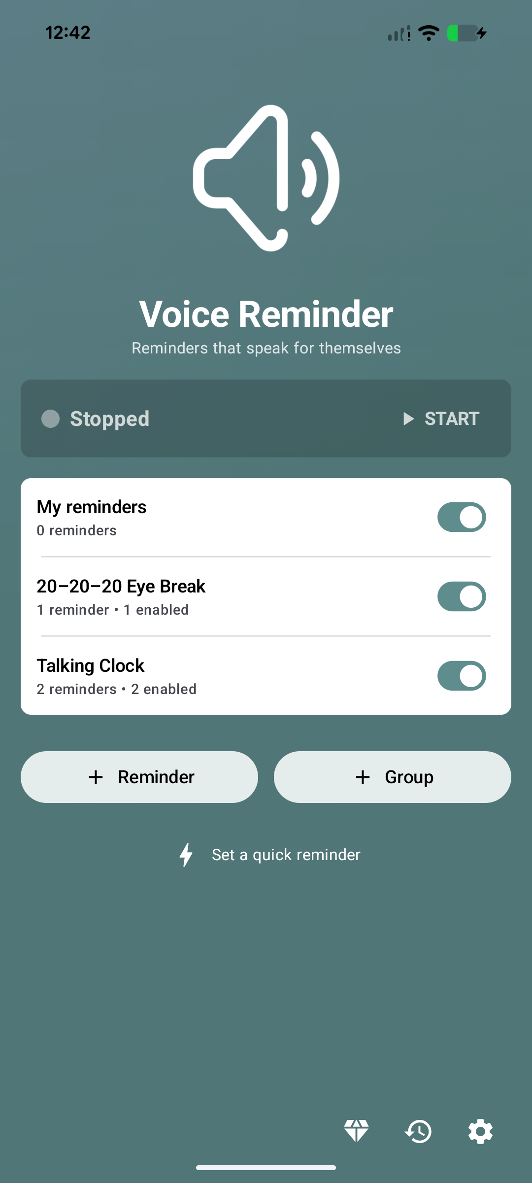 Voice Reminder home screen