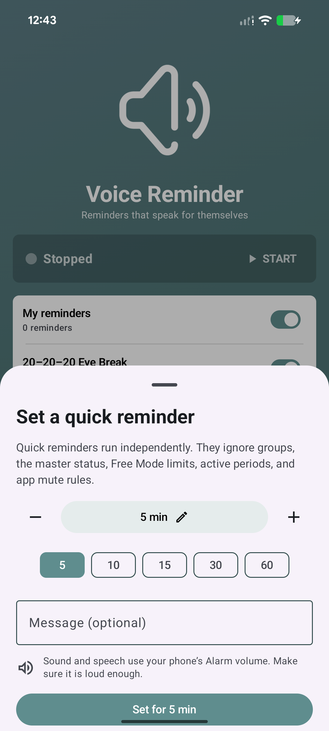 Quick reminder screen