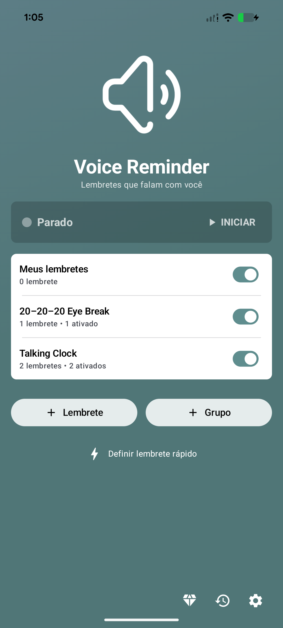 Tela inicial do Voice Reminder